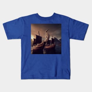 Viking Raiders on Longships Kids T-Shirt